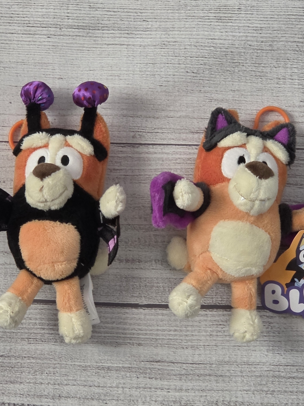 Plush Orange & Black Kids Stuffed Animal Duo Key Chains with Purple Accents